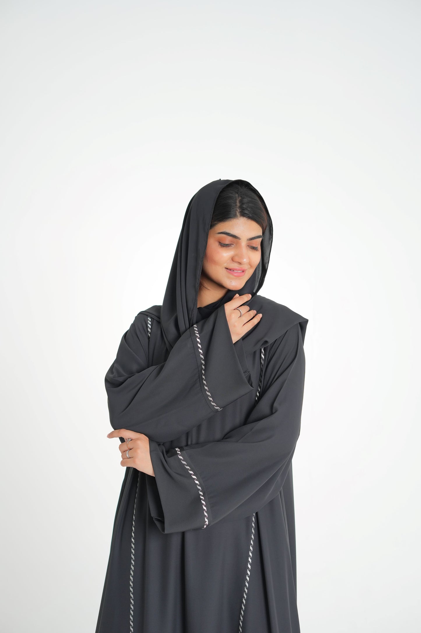 Noir Grace – Black Embroidered Abaya with Scarf (Korean Silk Georgette 2PC Set)