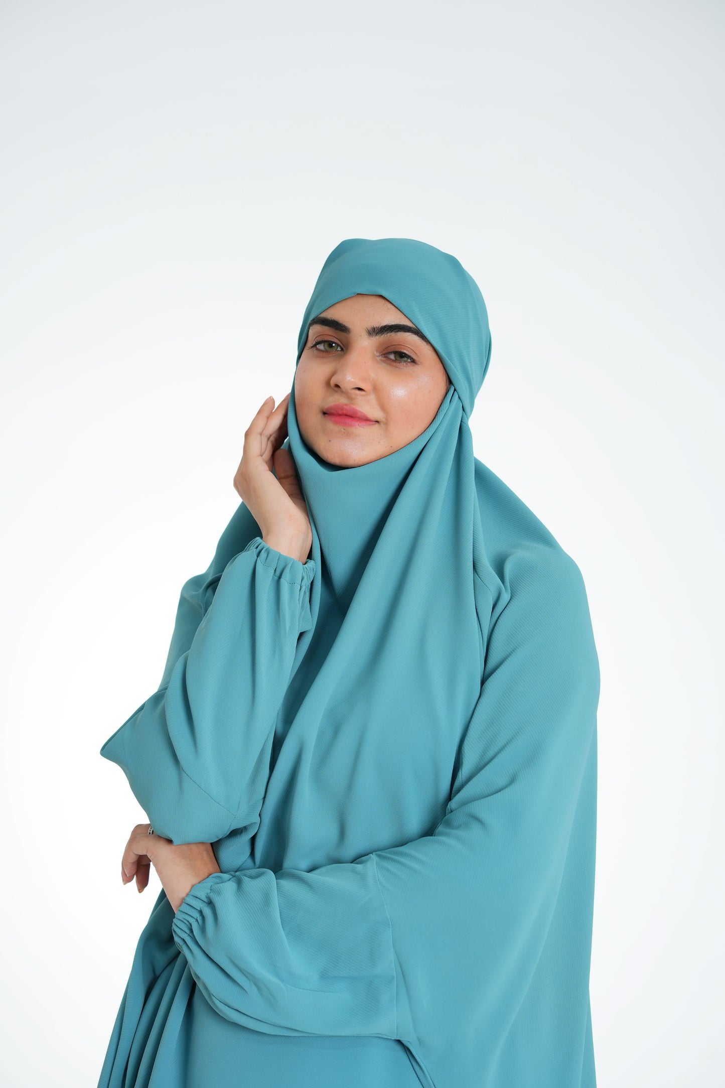 Aqua Haze – Aqua Blue Textured Korean Georgette 2PC Jilbab (Inner + Upper)