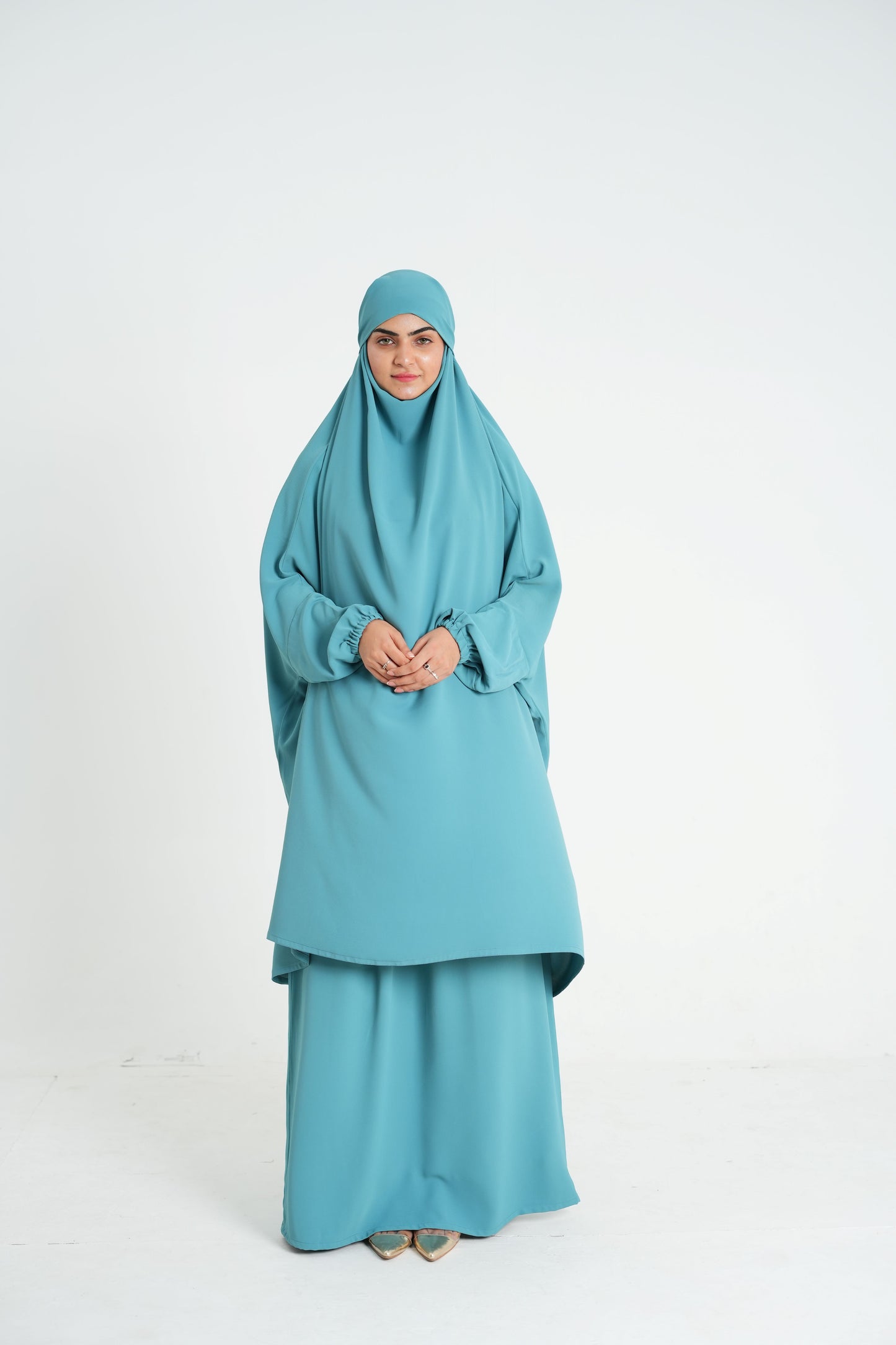 Aqua Haze – Aqua Blue Textured Korean Georgette 2PC Jilbab (Inner + Upper)