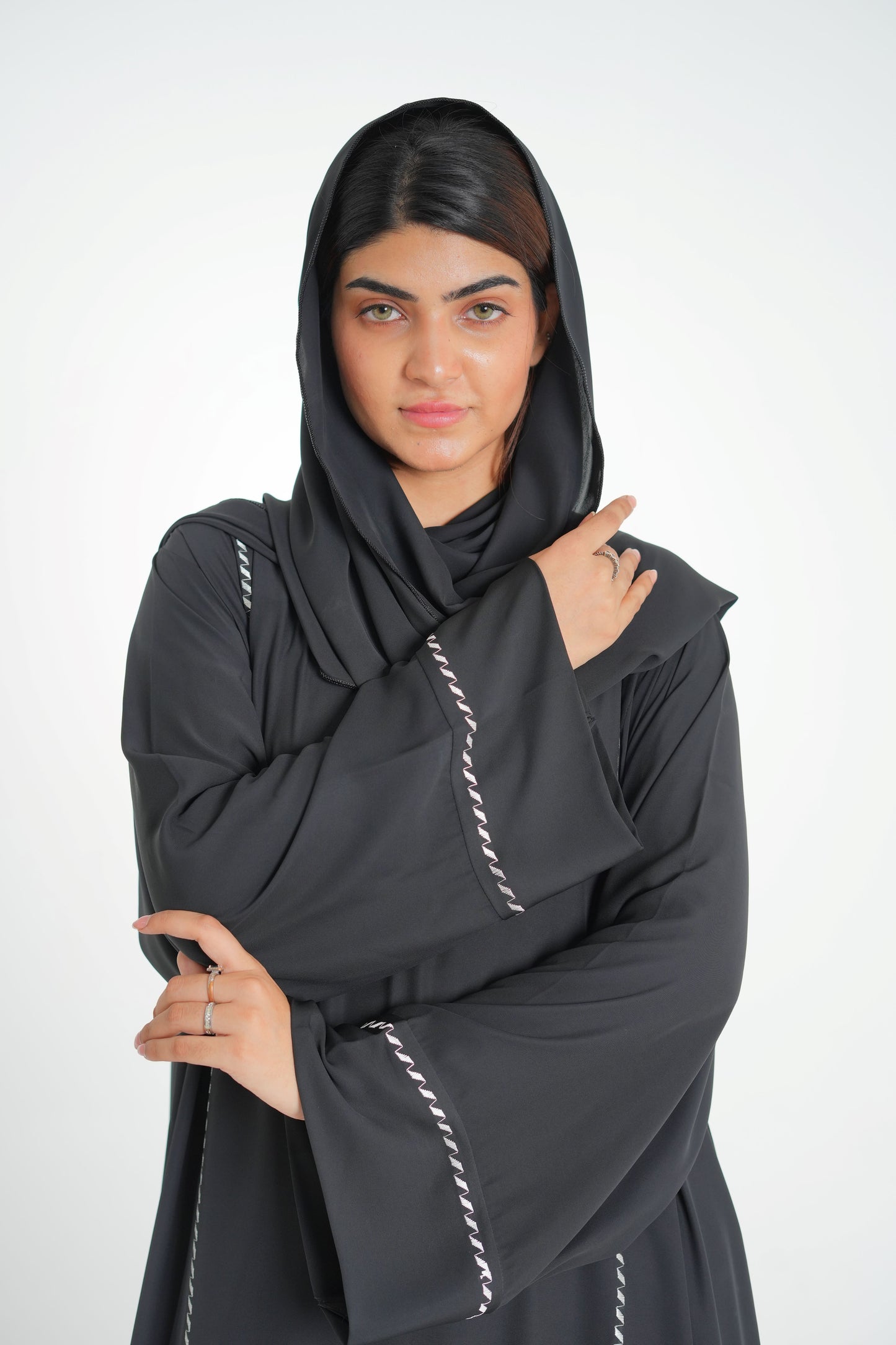 Noir Grace – Black Embroidered Abaya with Scarf (Korean Silk Georgette 2PC Set)
