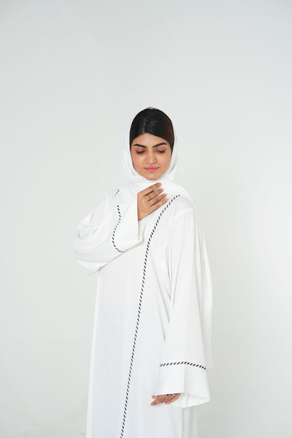 Ivory Noir – Off-White Abaya with Black Embroidery (Korean Silk Georgette 2PC Set)